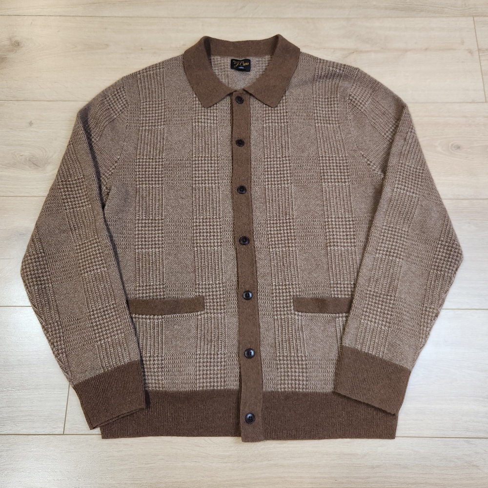 J.Crew Sweater Cashmere Polo Cardigan Sweater Mens Medium Brown Button Up